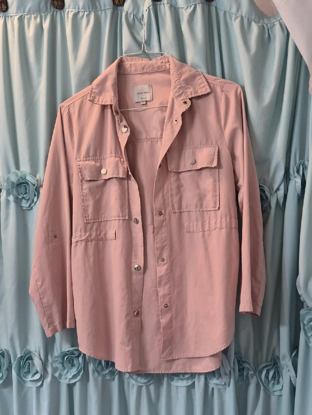 Love Tree Womens Pink Lightweight Safari Snap Up Jacket Cover Up Sz S
